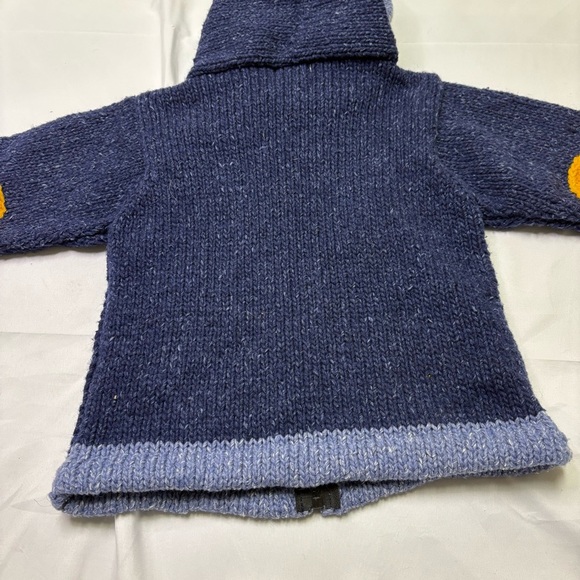 2/$20 Handmade Boys 4 Wool Sweater Full Zip Hooded Train Choo Blue Chunky Knit - Picture 7 of 9